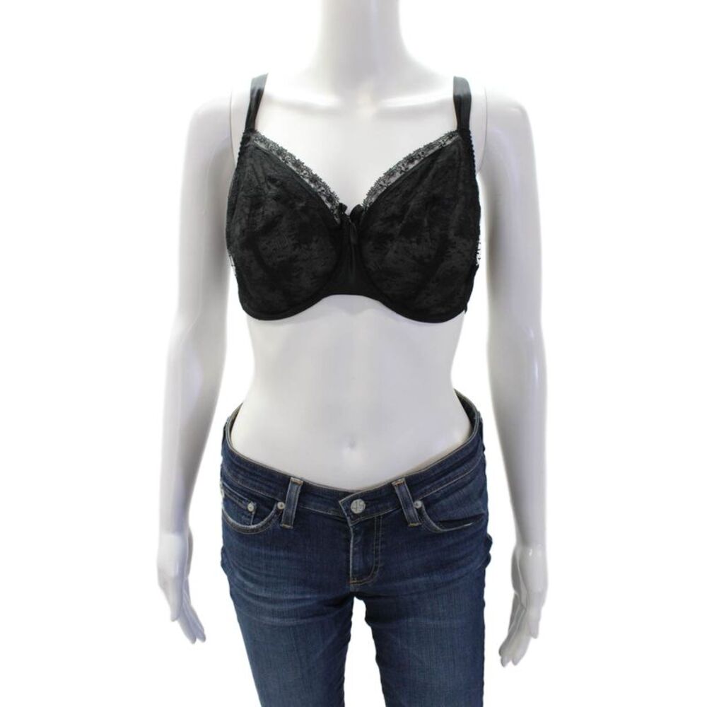Fleur T Womens Sheer Lace Cup Bow Accent Underwired Bra Black Size 34GG